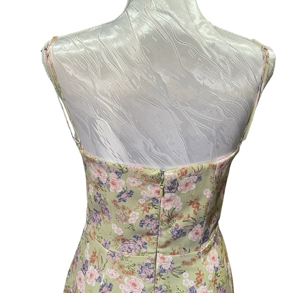 House of CB Sz Small Charlotte Peony Print Midi Dress High Side Slit Coquette - Picture 6 of 16